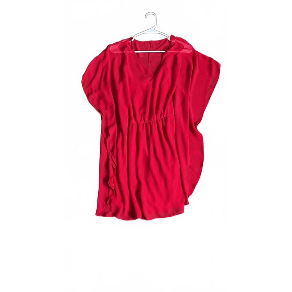 Red Sheer V-Neck Dress‎ with Elastic Waist